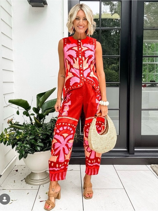 CROSBY by Mollie Burch Pants - Crosby by Mollie Burch Bernie Printed Linen Blend Barrel Fit Pants